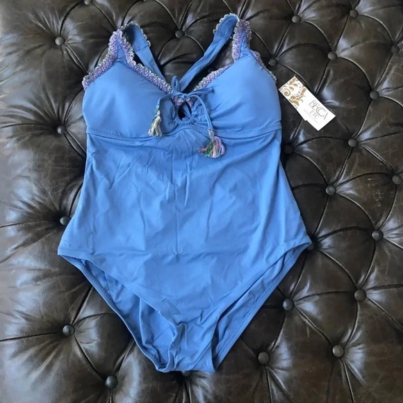 New Becca Mardi Gras One piece swimsuit mist crochet plus size bathing suit swim - Picture 2 of 16